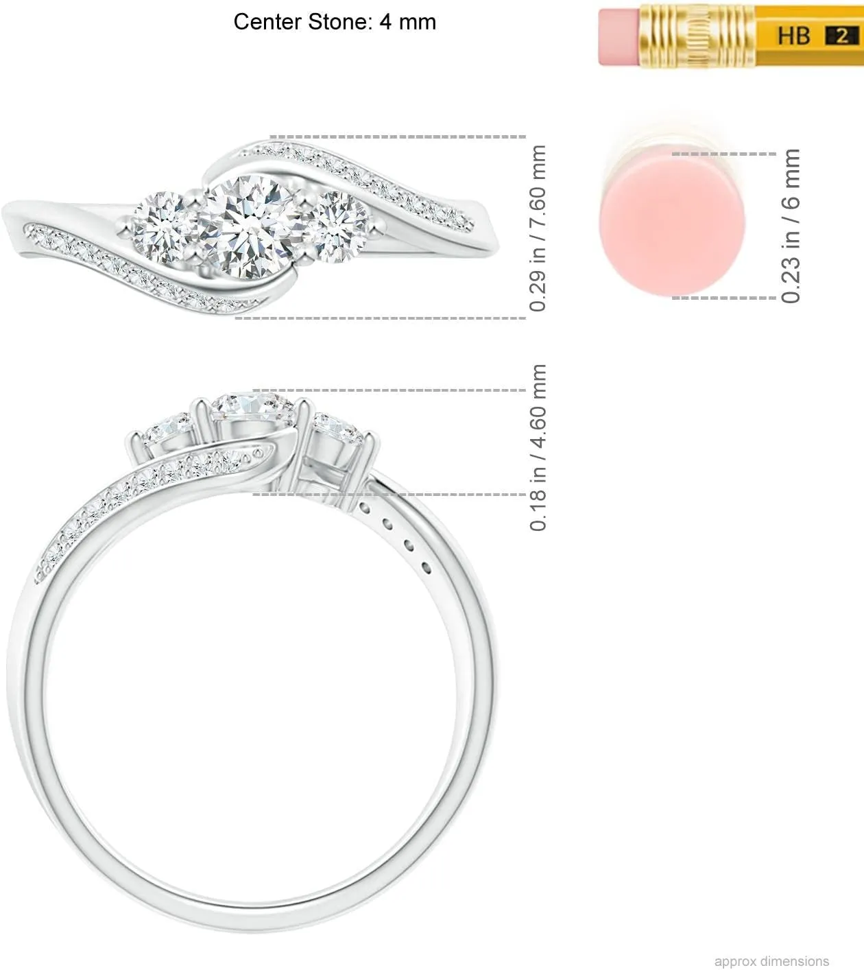 Angara Lab Grown Diamond Three Stone Bypass Ring in Silver / 14K Solid Gold/Platinum | April Birthstone, Birthday, Engagement, Anniversary, Wedding Jewelry Gift for Women