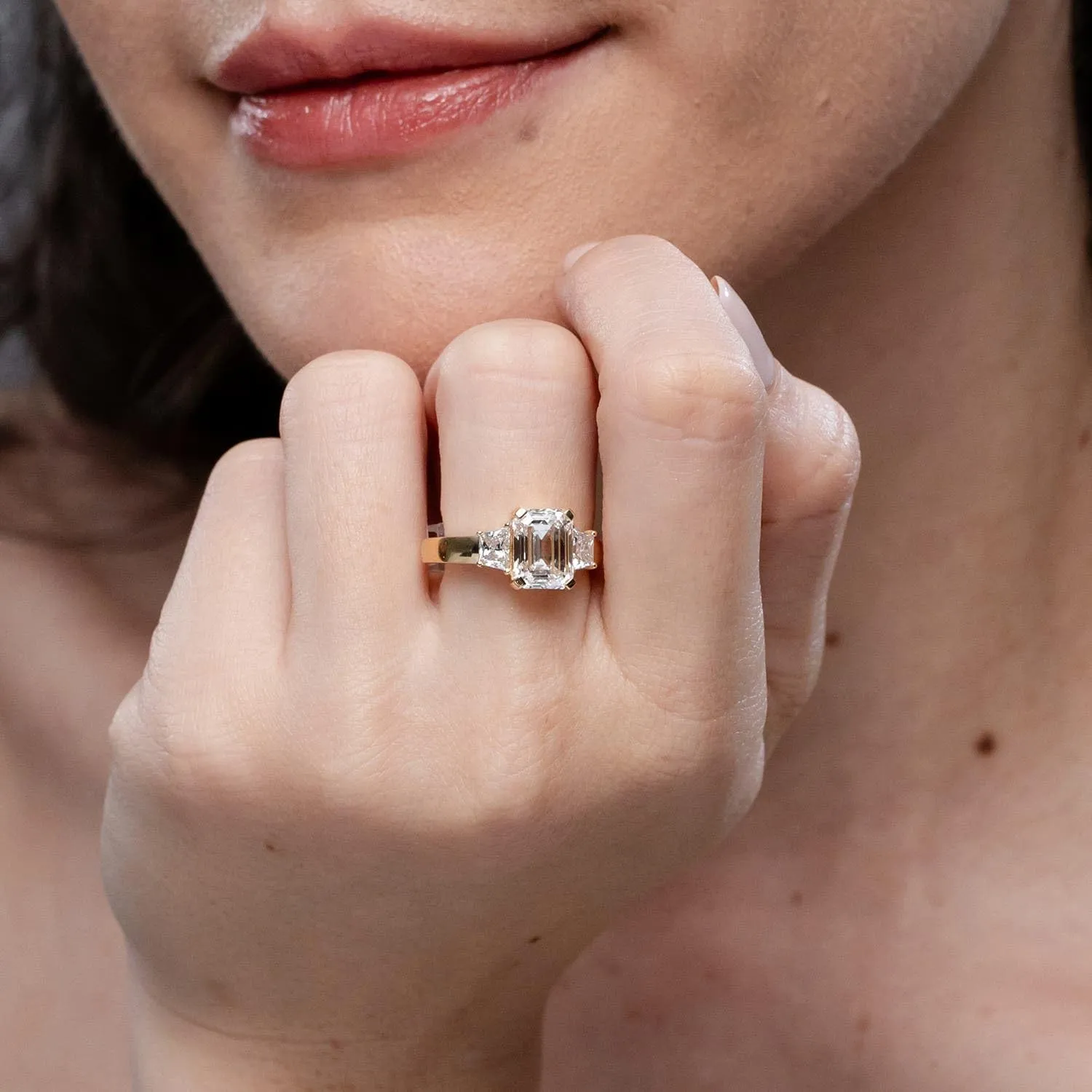 Angara Lab Grown Diamond Three Stone Ring in Silver / 14K Solid Gold/Platinum | April Birthstone, Birthday, Engagement, Anniversary, Wedding Jewelry Gift for Women