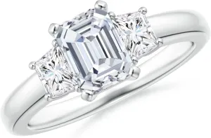 Angara Lab Grown Diamond Three Stone Ring in Silver / 14K Solid Gold/Platinum | April Birthstone, Birthday, Engagement, Anniversary, Wedding Jewelry Gift for Women