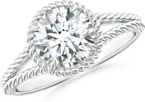 Angara Lab Grown Diamond Twist Rope Split Shank Ring in Silver / 14K Solid Gold/Platinum | April Birthstone, Birthday, Engagement, Anniversary, Wedding Jewelry Gift for Women