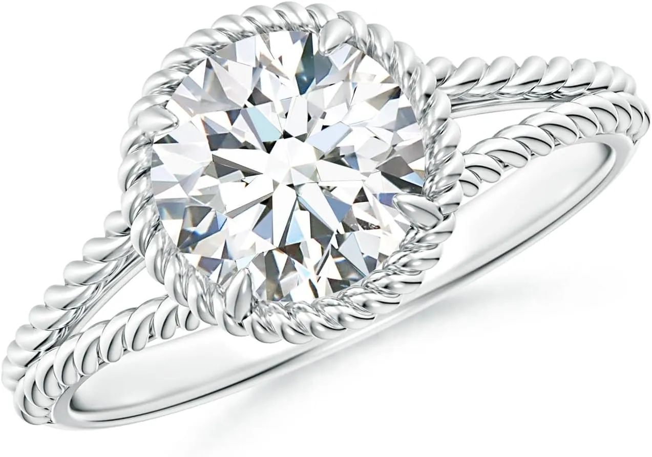 Angara Lab Grown Diamond Twist Rope Split Shank Ring in Silver / 14K Solid Gold/Platinum | April Birthstone, Birthday, Engagement, Anniversary, Wedding Jewelry Gift for Women