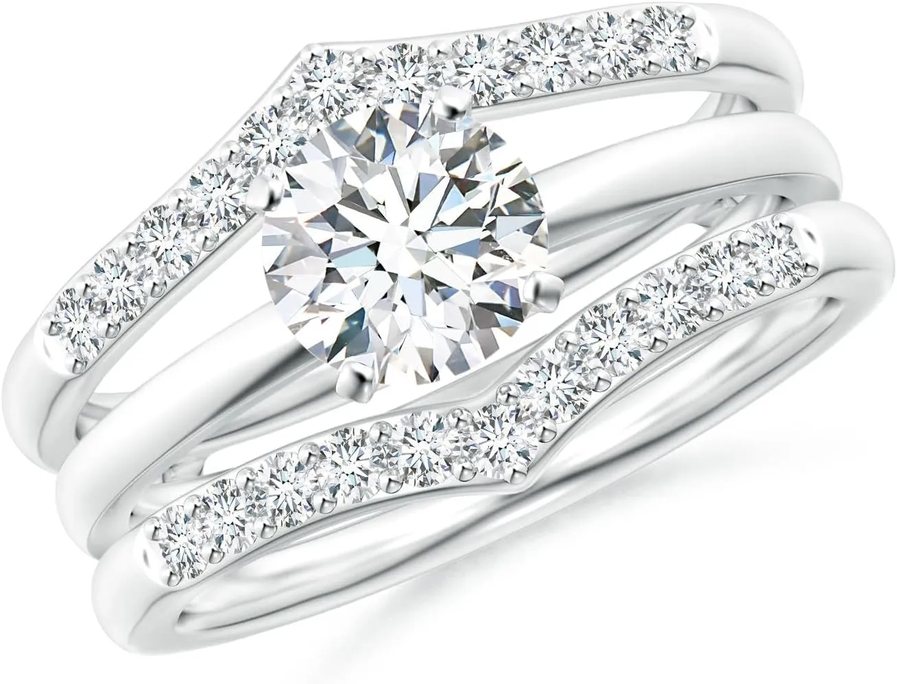 Angara Lab Grown Diamond V-Shaped Contour Ring Wrap in Silver / 14K Solid Gold/Platinum | April Birthstone, Birthday, Engagement, Anniversary, Wedding Jewelry Gift for Women