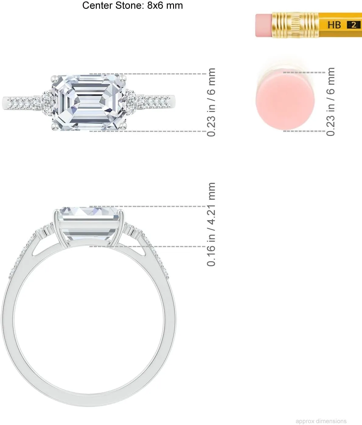 Angara Lab Grown East-West Emerald-Cut Diamond Side Stone Engagement Ring in 14K Solid Gold/Platinum | April Birthstone, Birthday, Anniversary, Wedding Jewelry Gift for Women