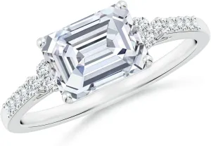 Angara Lab Grown East-West Emerald-Cut Diamond Side Stone Engagement Ring in 14K Solid Gold/Platinum | April Birthstone, Birthday, Anniversary, Wedding Jewelry Gift for Women