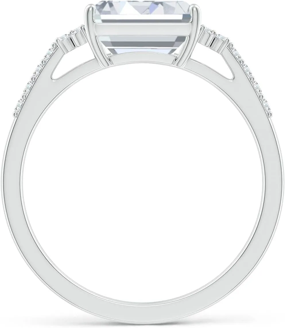 Angara Lab Grown East-West Emerald-Cut Diamond Side Stone Engagement Ring in 14K Solid Gold/Platinum | April Birthstone, Birthday, Anniversary, Wedding Jewelry Gift for Women
