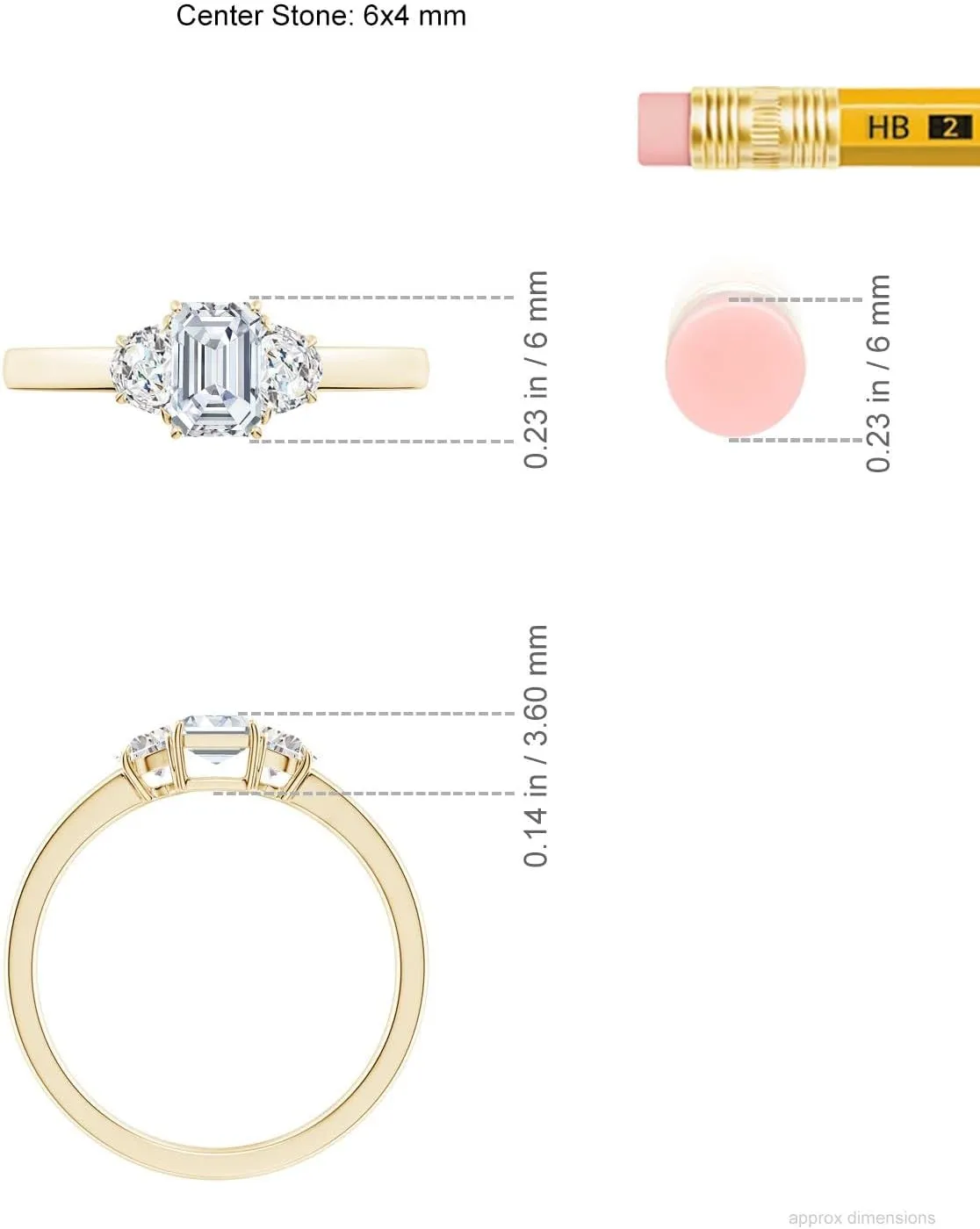 Angara Lab Grown Emerald-Cut and Half Moon Diamond Three Stone Ring in Silver / 14K Solid Gold/Platinum | April Birthstone, Birthday, Engagement, Anniversary, Wedding Jewelry Gift for Women