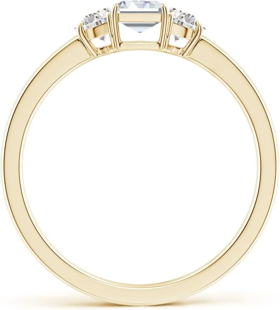 Angara Lab Grown Emerald-Cut and Half Moon Diamond Three Stone Ring in Silver / 14K Solid Gold/Platinum | April Birthstone, Birthday, Engagement, Anniversary, Wedding Jewelry Gift for Women