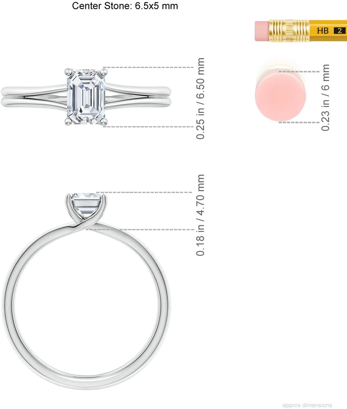 Angara Lab Grown Emerald-Cut Diamond Double Shank Solitaire Engagement Ring in Silver / 14K Solid Gold/Platinum | April Birthstone, Birthday, Anniversary, Wedding Jewelry Gift for Women