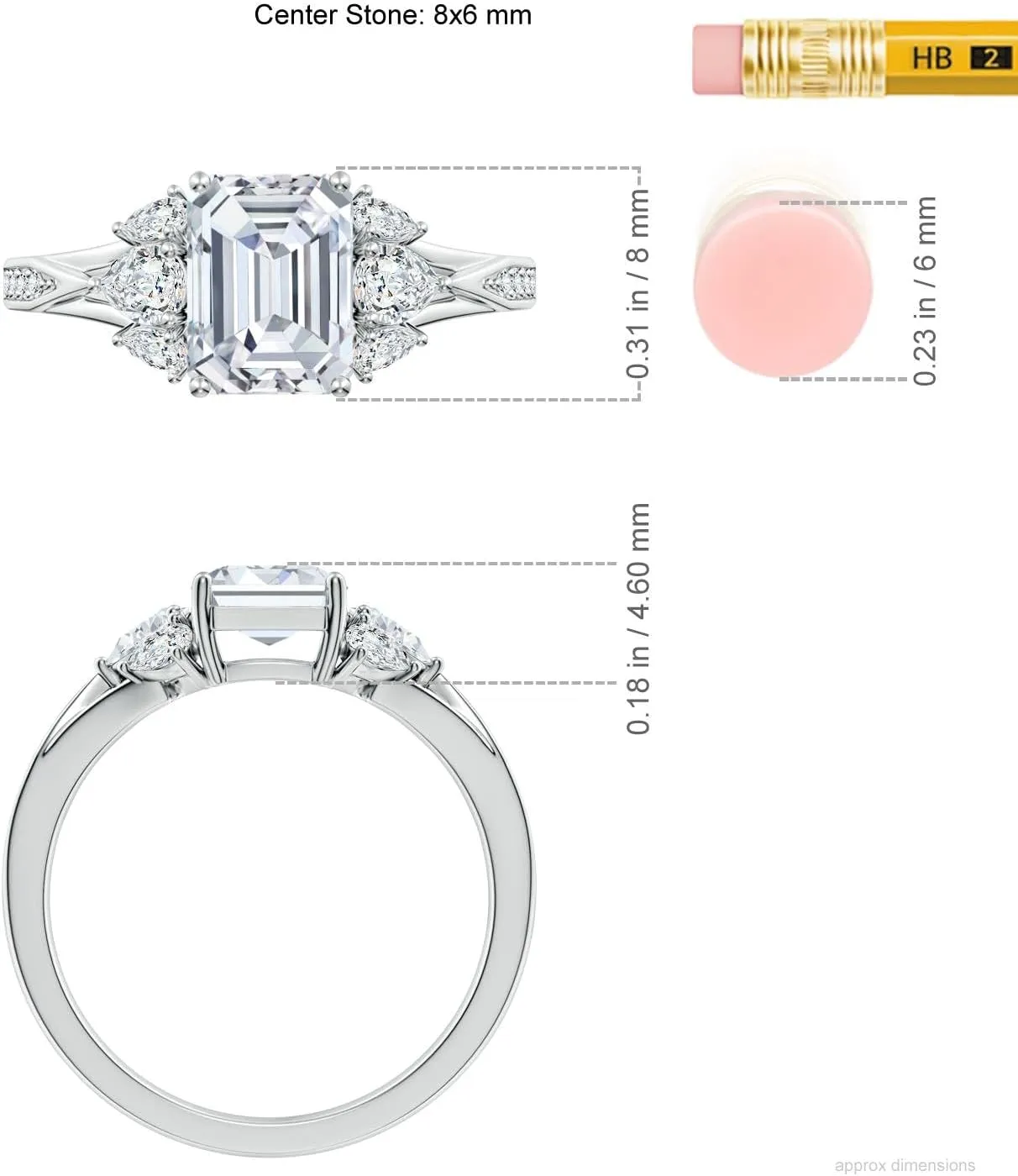 Angara Lab Grown Emerald-Cut Diamond Engagement Ring with Pear Accents in 14K Solid Gold/Platinum | April Birthstone, Birthday, Anniversary, Wedding Jewelry Gift for Women