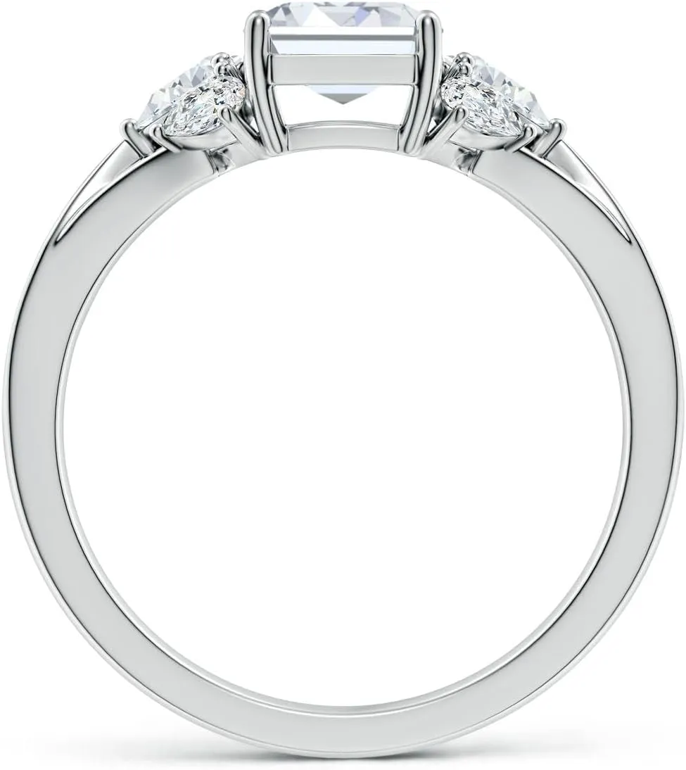 Angara Lab Grown Emerald-Cut Diamond Engagement Ring with Pear Accents in 14K Solid Gold/Platinum | April Birthstone, Birthday, Anniversary, Wedding Jewelry Gift for Women