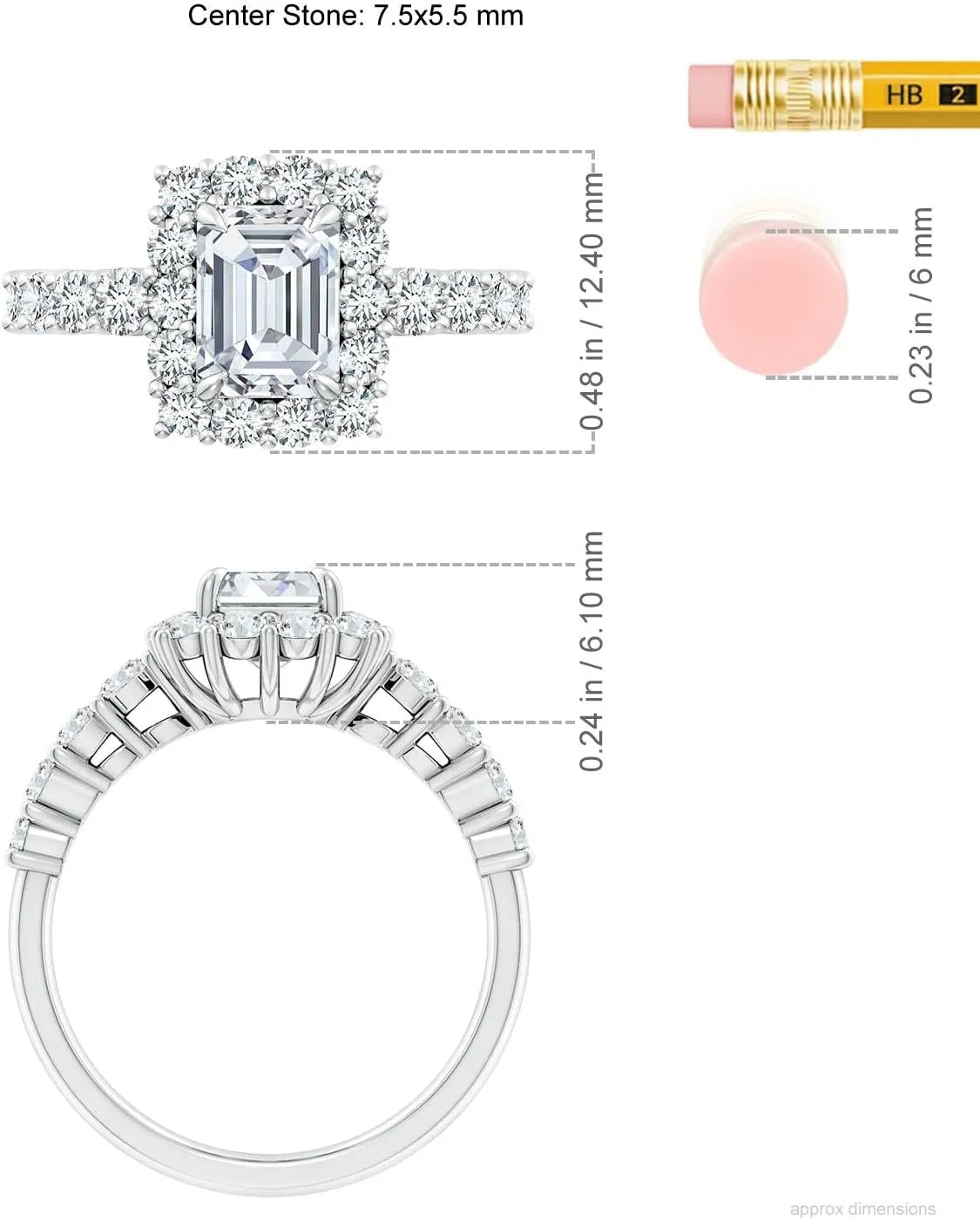 Angara Lab Grown Emerald-Cut Diamond Floral Halo Engagement Ring in Silver / 14K Solid Gold/Platinum | April Birthstone, Birthday, Anniversary, Wedding Jewelry Gift for Women