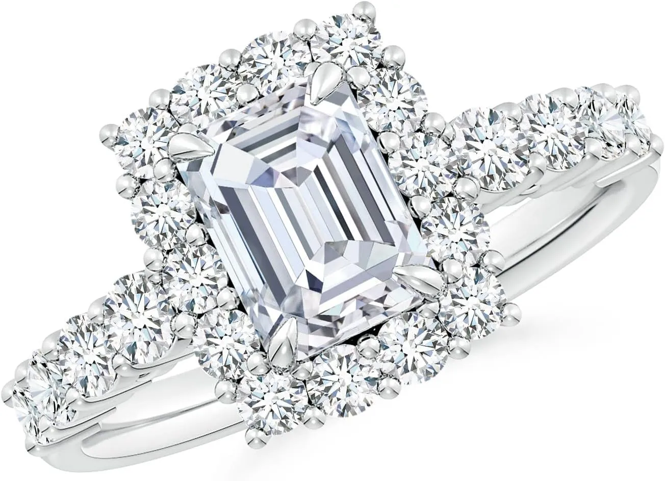 Angara Lab Grown Emerald-Cut Diamond Floral Halo Engagement Ring in Silver / 14K Solid Gold/Platinum | April Birthstone, Birthday, Anniversary, Wedding Jewelry Gift for Women