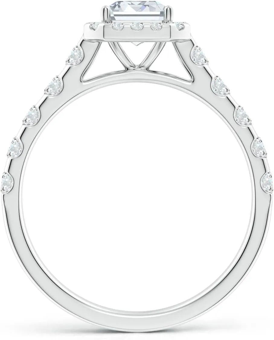 Angara Lab Grown Emerald-Cut Diamond Halo Engagement Ring in Silver / 14K Solid Gold/Platinum | April Birthstone, Birthday, Anniversary, Wedding Jewelry Gift for Women
