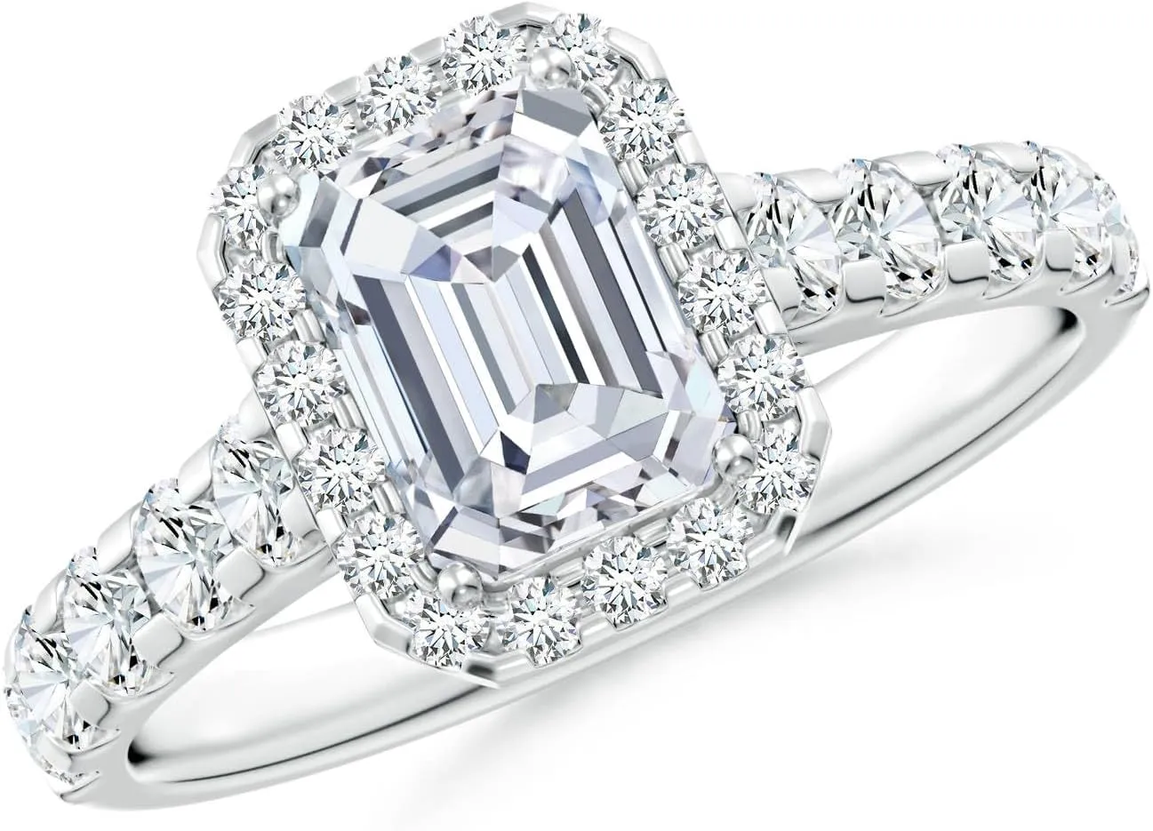Angara Lab Grown Emerald-Cut Diamond Halo Engagement Ring in Silver / 14K Solid Gold/Platinum | April Birthstone, Birthday, Anniversary, Wedding Jewelry Gift for Women