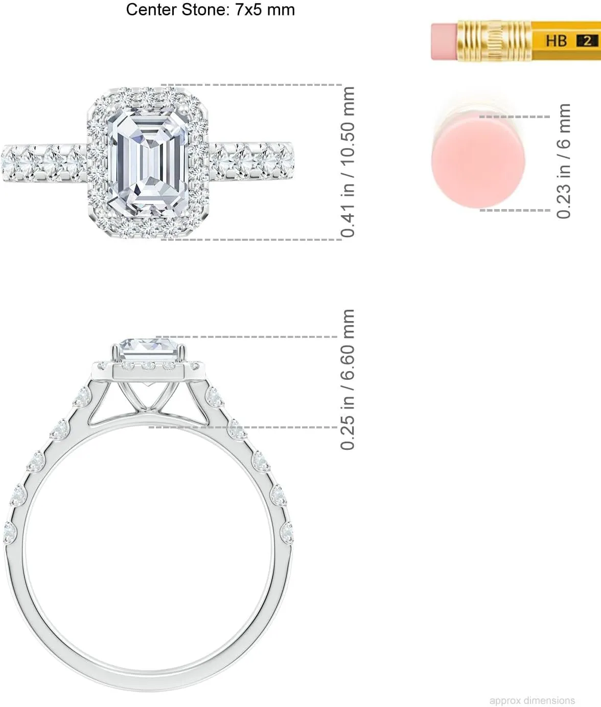 Angara Lab Grown Emerald-Cut Diamond Halo Engagement Ring in Silver / 14K Solid Gold/Platinum | April Birthstone, Birthday, Anniversary, Wedding Jewelry Gift for Women