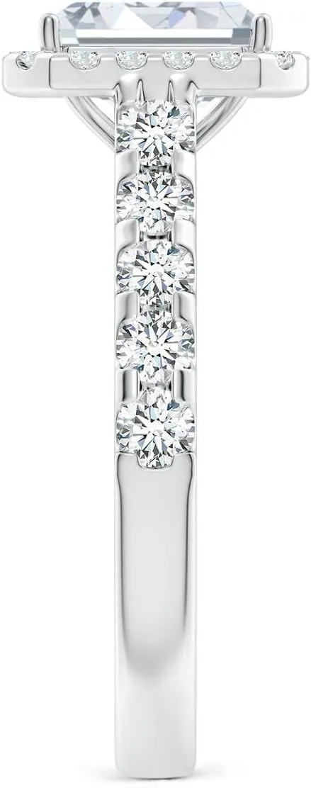 Angara Lab Grown Emerald-Cut Diamond Halo Engagement Ring in Silver / 14K Solid Gold/Platinum | April Birthstone, Birthday, Anniversary, Wedding Jewelry Gift for Women