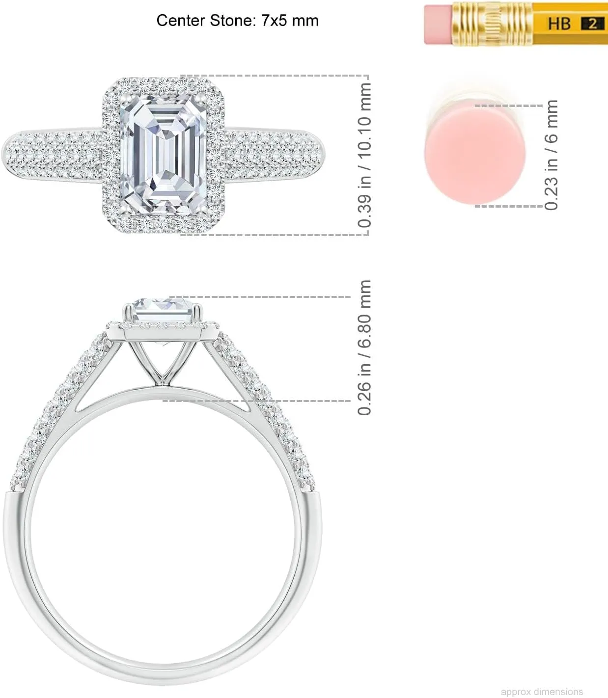 Angara Lab Grown Emerald-Cut Diamond Halo Engagement Ring with Pave-Set Accents in Silver / 14K Solid Gold/Platinum | April Birthstone, Birthday, Anniversary, Wedding Jewelry Gift for Women