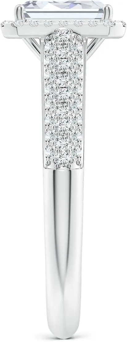 Angara Lab Grown Emerald-Cut Diamond Halo Engagement Ring with Pave-Set Accents in Silver / 14K Solid Gold/Platinum | April Birthstone, Birthday, Anniversary, Wedding Jewelry Gift for Women