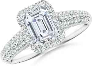 Angara Lab Grown Emerald-Cut Diamond Halo Engagement Ring with Pave-Set Accents in Silver / 14K Solid Gold/Platinum | April Birthstone, Birthday, Anniversary, Wedding Jewelry Gift for Women