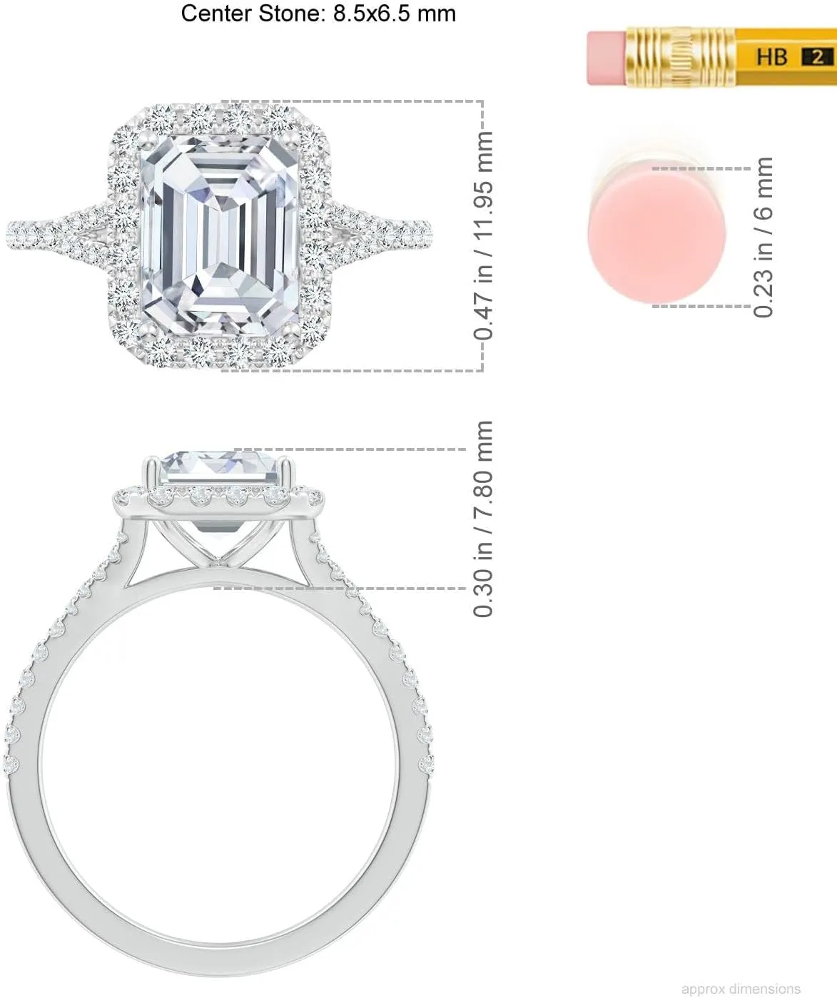 Angara Lab Grown Emerald-Cut Diamond Halo Split Shank Engagement Ring in Silver / 14K Solid Gold/Platinum | April Birthstone, Birthday, Anniversary, Wedding Jewelry Gift for Women