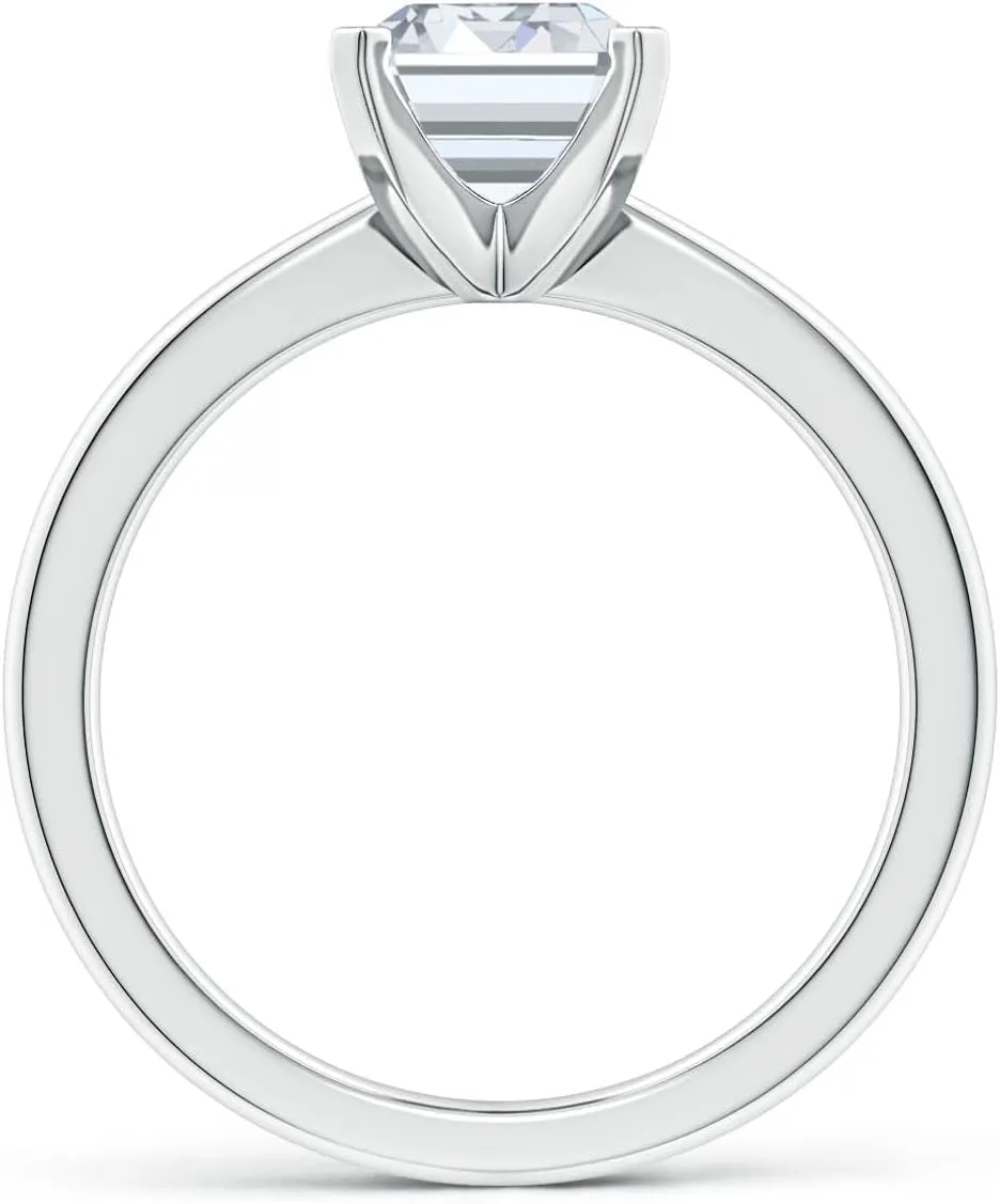 Angara Lab Grown Emerald-Cut Diamond Reverse Tapered Shank Solitaire Engagement Ring in Silver / 14K Solid Gold/Platinum | April Birthstone, Birthday, Anniversary, Wedding Jewelry Gift for Women