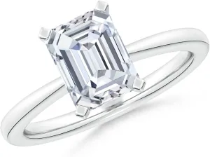 Angara Lab Grown Emerald-Cut Diamond Reverse Tapered Shank Solitaire Engagement Ring in Silver / 14K Solid Gold/Platinum | April Birthstone, Birthday, Anniversary, Wedding Jewelry Gift for Women