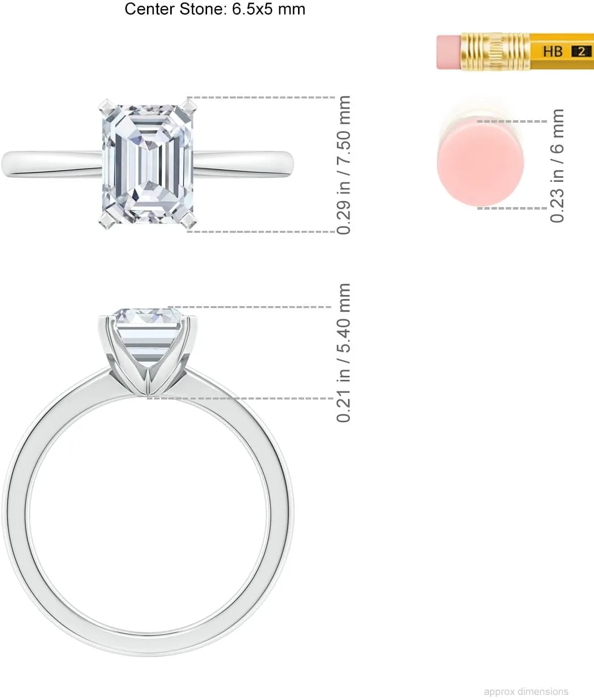Angara Lab Grown Emerald-Cut Diamond Reverse Tapered Shank Solitaire Engagement Ring in Silver / 14K Solid Gold/Platinum | April Birthstone, Birthday, Anniversary, Wedding Jewelry Gift for Women