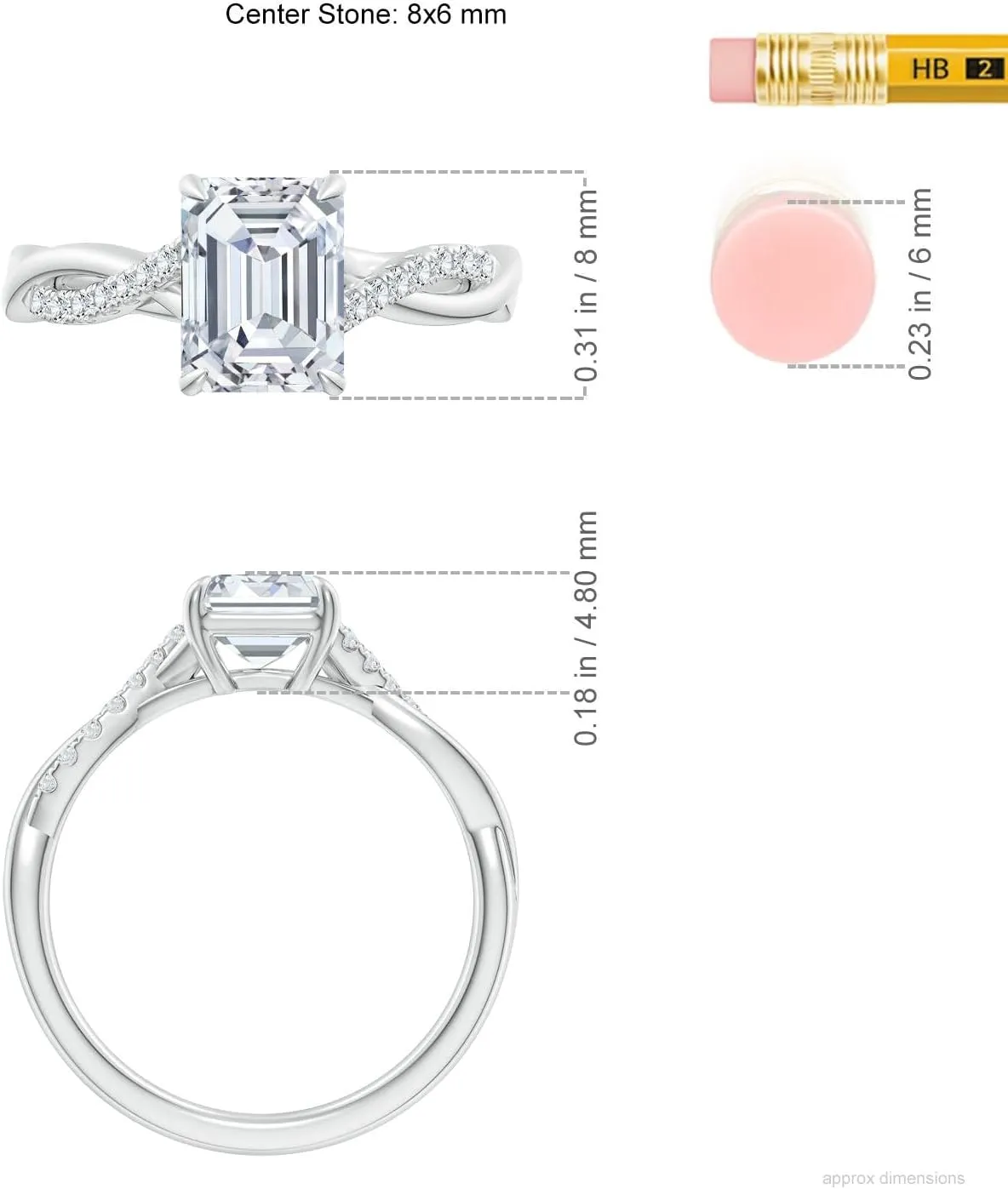 Angara Lab Grown Emerald-Cut Diamond Twisted Shank Engagement Ring in Silver / 14K Solid Gold/Platinum | April Birthstone, Birthday, Anniversary, Wedding Jewelry Gift for Women