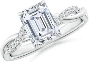 Angara Lab Grown Emerald-Cut Diamond Twisted Shank Engagement Ring in Silver / 14K Solid Gold/Platinum | April Birthstone, Birthday, Anniversary, Wedding Jewelry Gift for Women