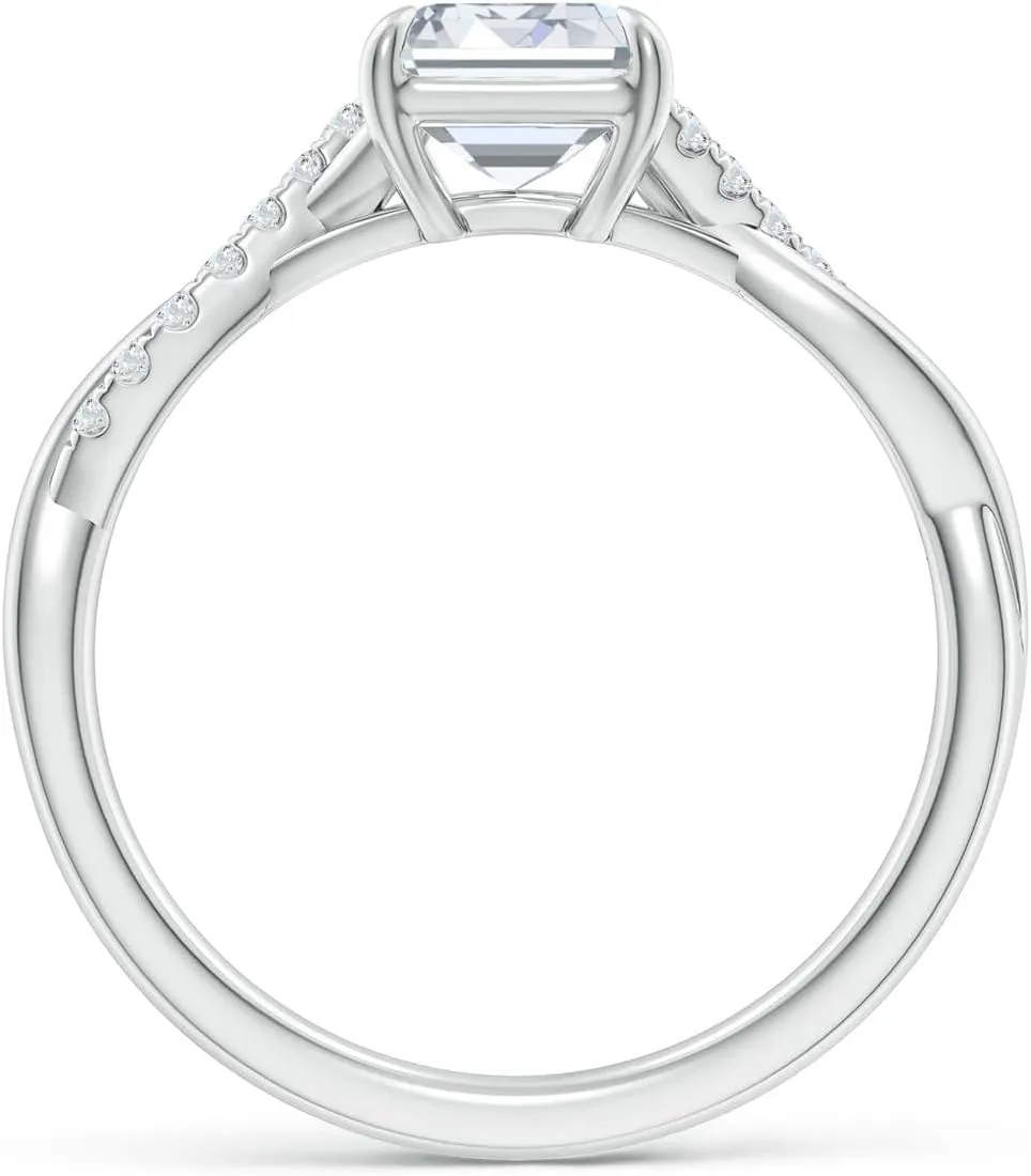 Angara Lab Grown Emerald-Cut Diamond Twisted Shank Engagement Ring in Silver / 14K Solid Gold/Platinum | April Birthstone, Birthday, Anniversary, Wedding Jewelry Gift for Women