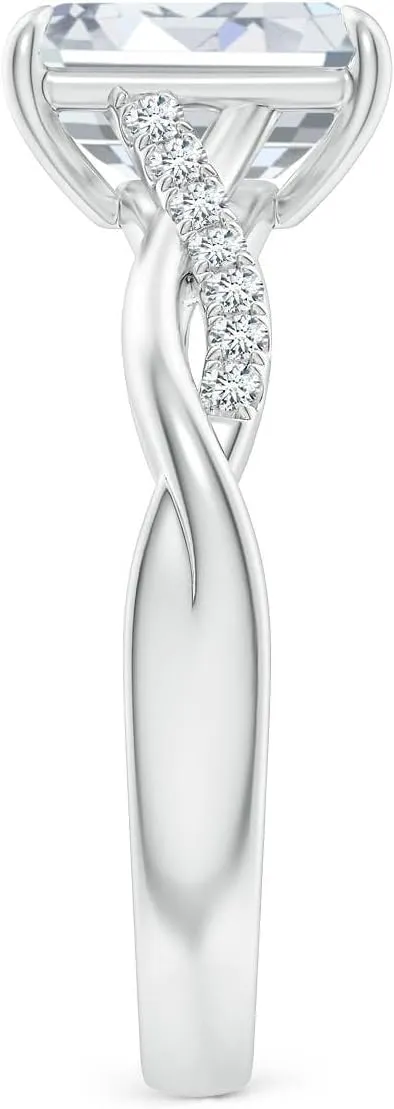 Angara Lab Grown Emerald-Cut Diamond Twisted Shank Engagement Ring in Silver / 14K Solid Gold/Platinum | April Birthstone, Birthday, Anniversary, Wedding Jewelry Gift for Women