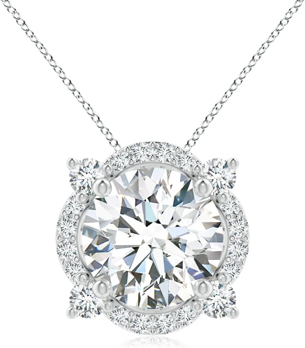 Angara Lab Grown Floating Round Diamond Quatrefoil Halo Pendant in 14K Solid Gold/Platinum | April Birthstone, Birthday, Engagement, Anniversary, Wedding Jewelry Gift for Women