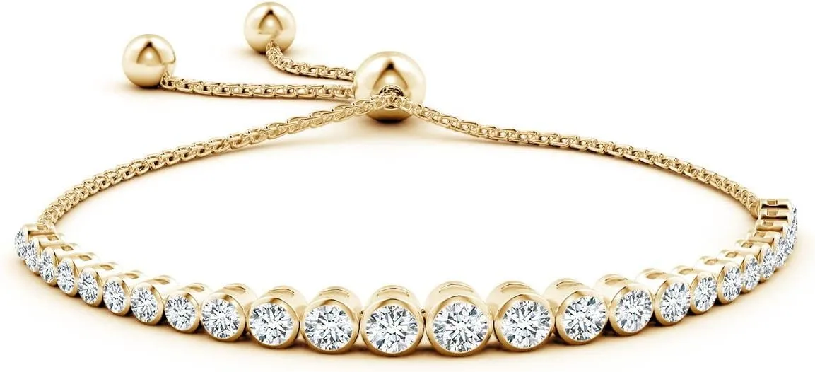 Angara Lab Grown Graduated Bezel-Set Diamond Bolo Bracelet in 14K Solid Gold | Birthday, Engagement, Anniversary, Wedding Jewelry Gift for Women