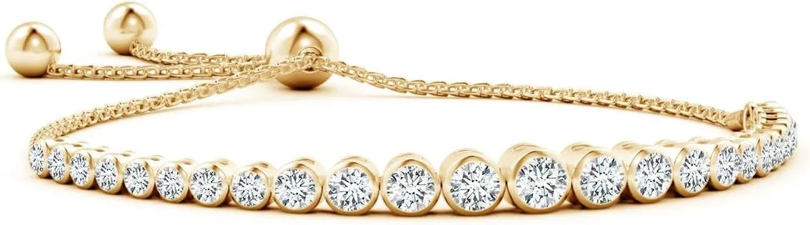 Angara Lab Grown Graduated Bezel-Set Diamond Bolo Bracelet in 14K Solid Gold | Birthday, Engagement, Anniversary, Wedding Jewelry Gift for Women