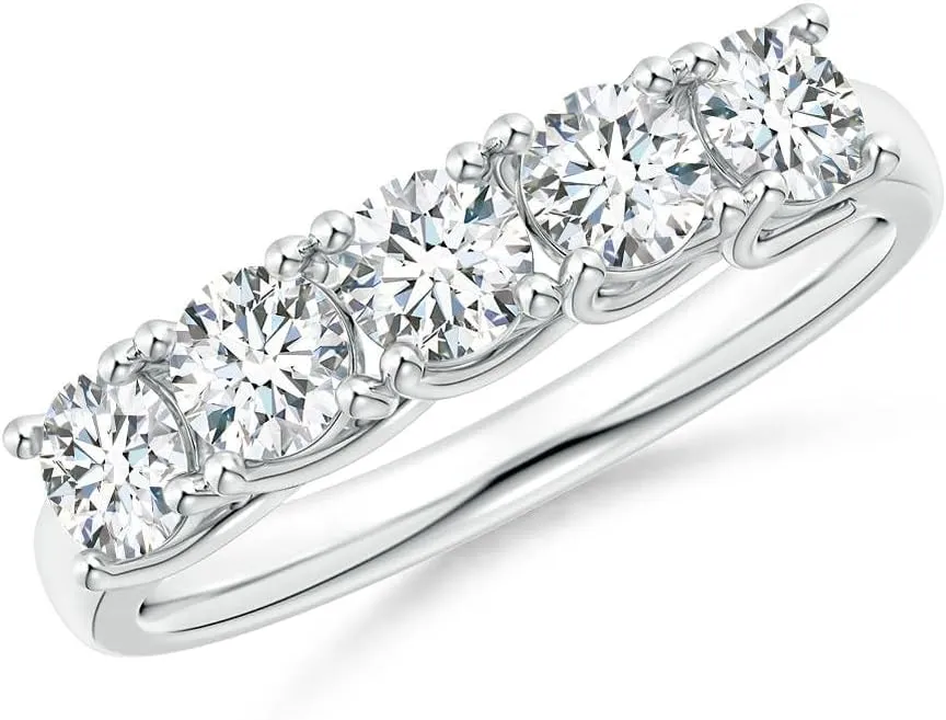 Angara Lab Grown Half Eternity Five Stone Diamond Wedding Ring in Silver / 14K Solid Gold/Platinum | April Birthstone, Birthday, Engagement, Anniversary, Wedding Jewelry Gift for Women