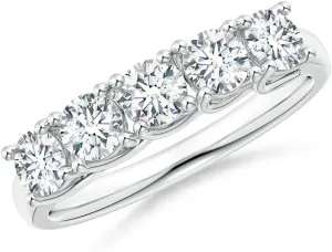 Angara Lab Grown Half Eternity Five Stone Diamond Wedding Ring in Silver / 14K Solid Gold/Platinum | April Birthstone, Birthday, Engagement, Anniversary, Wedding Jewelry Gift for Women