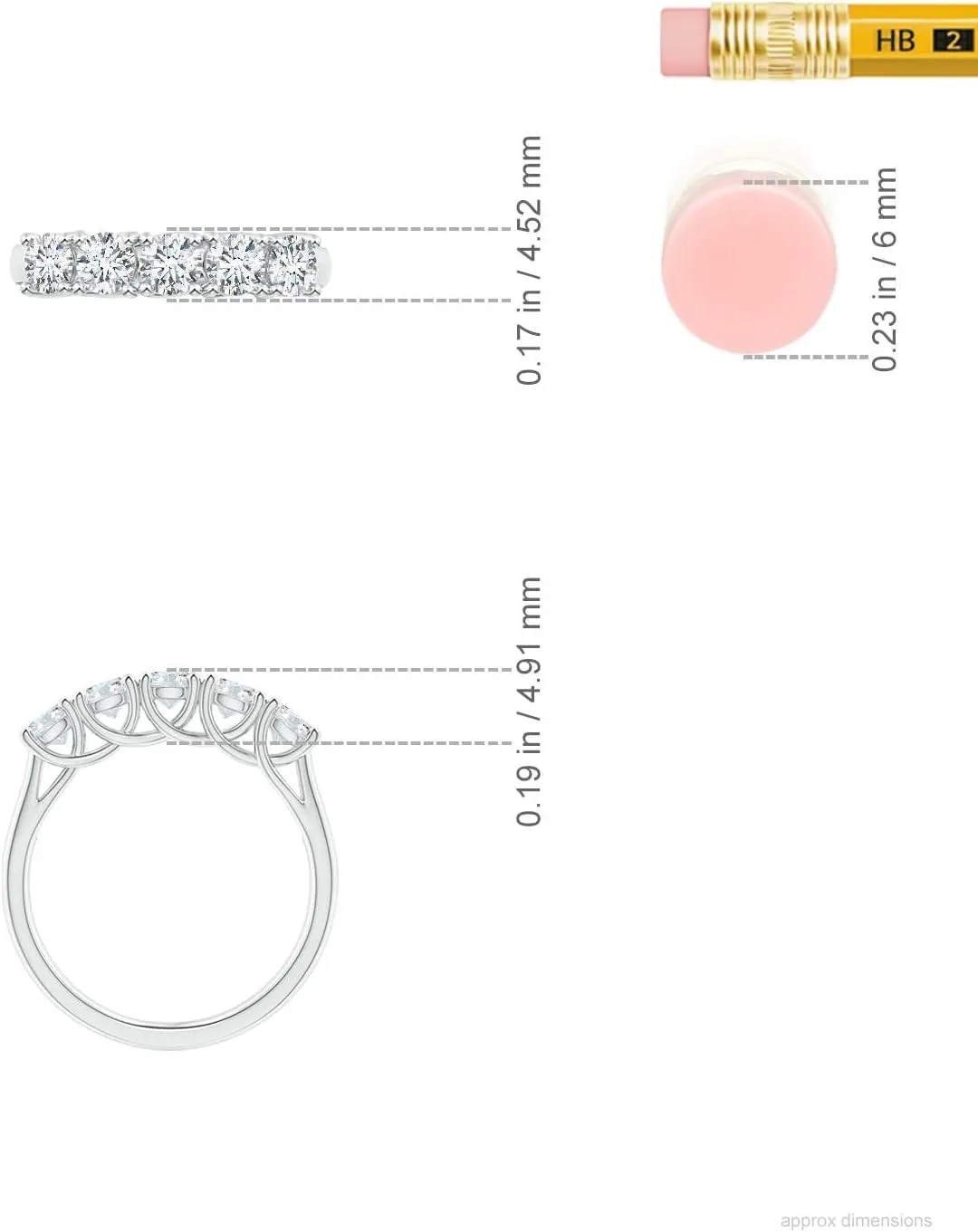 Angara Lab Grown Half Eternity Five Stone Diamond Wedding Ring in Silver / 14K Solid Gold/Platinum | April Birthstone, Birthday, Engagement, Anniversary, Wedding Jewelry Gift for Women