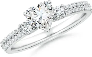 Angara Lab Grown Heart Diamond Side Stone Knife-Edge Shank Engagement Ring in Silver / 14K Solid Gold/Platinum | April Birthstone, Birthday, Anniversary, Wedding Jewelry Gift for Women