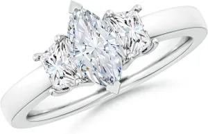 Angara Lab Grown Marquise and Trapezoid Diamond Three Stone Engagement Ring in Silver / 14K Solid Gold/Platinum | April Birthstone, Birthday, Anniversary, Wedding Jewelry Gift for Women