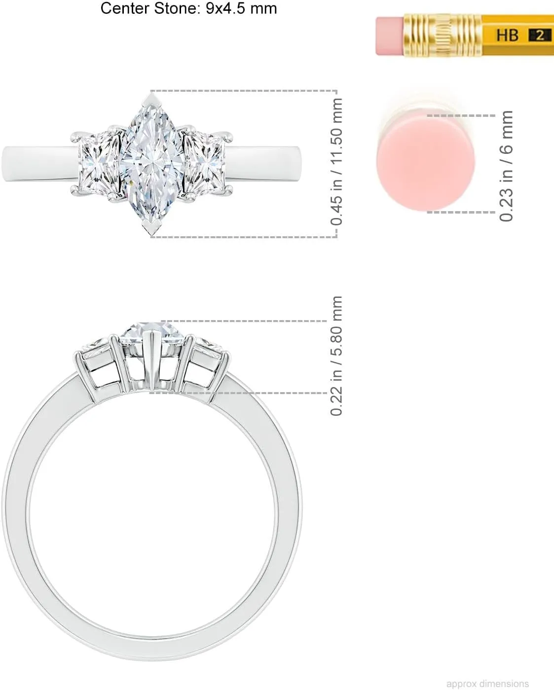 Angara Lab Grown Marquise and Trapezoid Diamond Three Stone Engagement Ring in Silver / 14K Solid Gold/Platinum | April Birthstone, Birthday, Anniversary, Wedding Jewelry Gift for Women