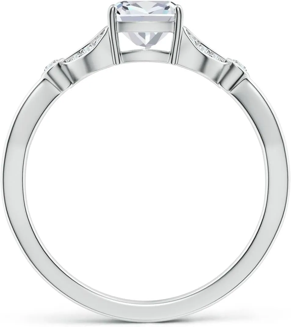 Angara Lab Grown Nature-Inspired Cushion Rectangular Diamond Engagement Ring with Leaf Motifs in 14K Solid Gold/Platinum | April Birthstone, Birthday, Anniversary, Wedding Jewelry Gift for Women