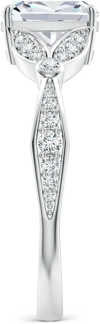 Angara Lab Grown Nature-Inspired Cushion Rectangular Diamond Engagement Ring with Leaf Motifs in 14K Solid Gold/Platinum | April Birthstone, Birthday, Anniversary, Wedding Jewelry Gift for Women