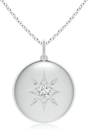 Angara Lab Grown North Star Diamond Disc Pendant in 14K Solid Gold/Platinum | April Birthstone, Birthday, Engagement, Anniversary, Wedding Jewelry Gift for Women