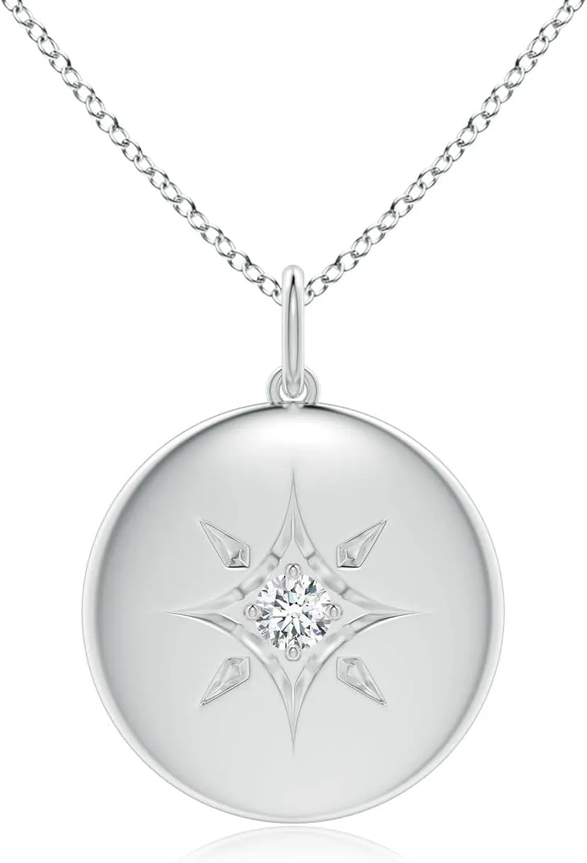 Angara Lab Grown North Star Diamond Disc Pendant in 14K Solid Gold/Platinum | April Birthstone, Birthday, Engagement, Anniversary, Wedding Jewelry Gift for Women