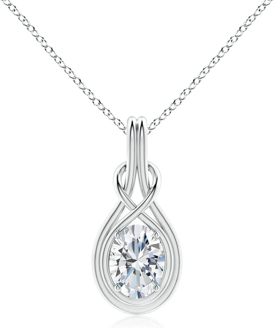 Angara Lab Grown Oval Diamond Solitaire Infinity Knot Pendant in 14K Solid Gold/Platinum | April Birthstone, Birthday, Engagement, Anniversary, Wedding Jewelry Gift for Women