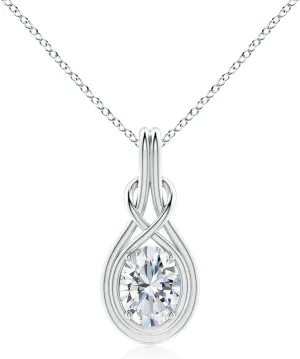Angara Lab Grown Oval Diamond Solitaire Infinity Knot Pendant in 14K Solid Gold/Platinum | April Birthstone, Birthday, Engagement, Anniversary, Wedding Jewelry Gift for Women