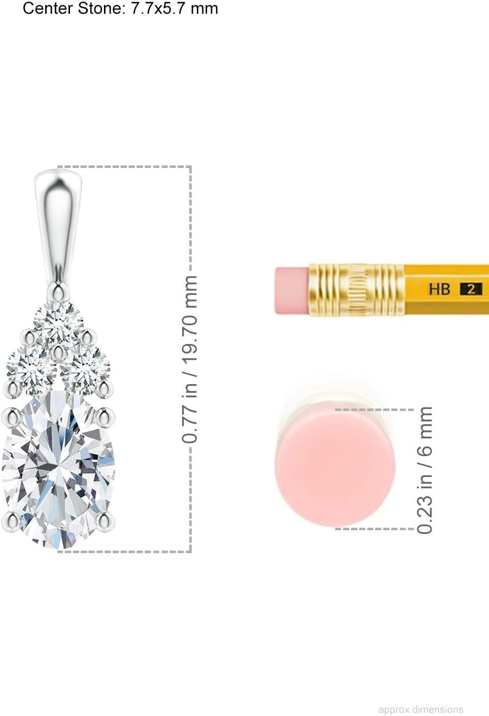 Angara Lab Grown Oval Diamond Solitaire Pendant with Trio Diamond in Silver / 14K Solid Gold/Platinum | April Birthstone, Birthday, Engagement, Anniversary, Wedding Jewelry Gift for Women