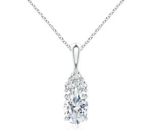 Angara Lab Grown Oval Diamond Solitaire Pendant with Trio Diamond in Silver / 14K Solid Gold/Platinum | April Birthstone, Birthday, Engagement, Anniversary, Wedding Jewelry Gift for Women
