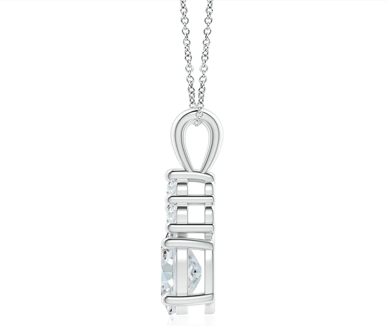 Angara Lab Grown Oval Diamond Solitaire Pendant with Trio Diamond in Silver / 14K Solid Gold/Platinum | April Birthstone, Birthday, Engagement, Anniversary, Wedding Jewelry Gift for Women