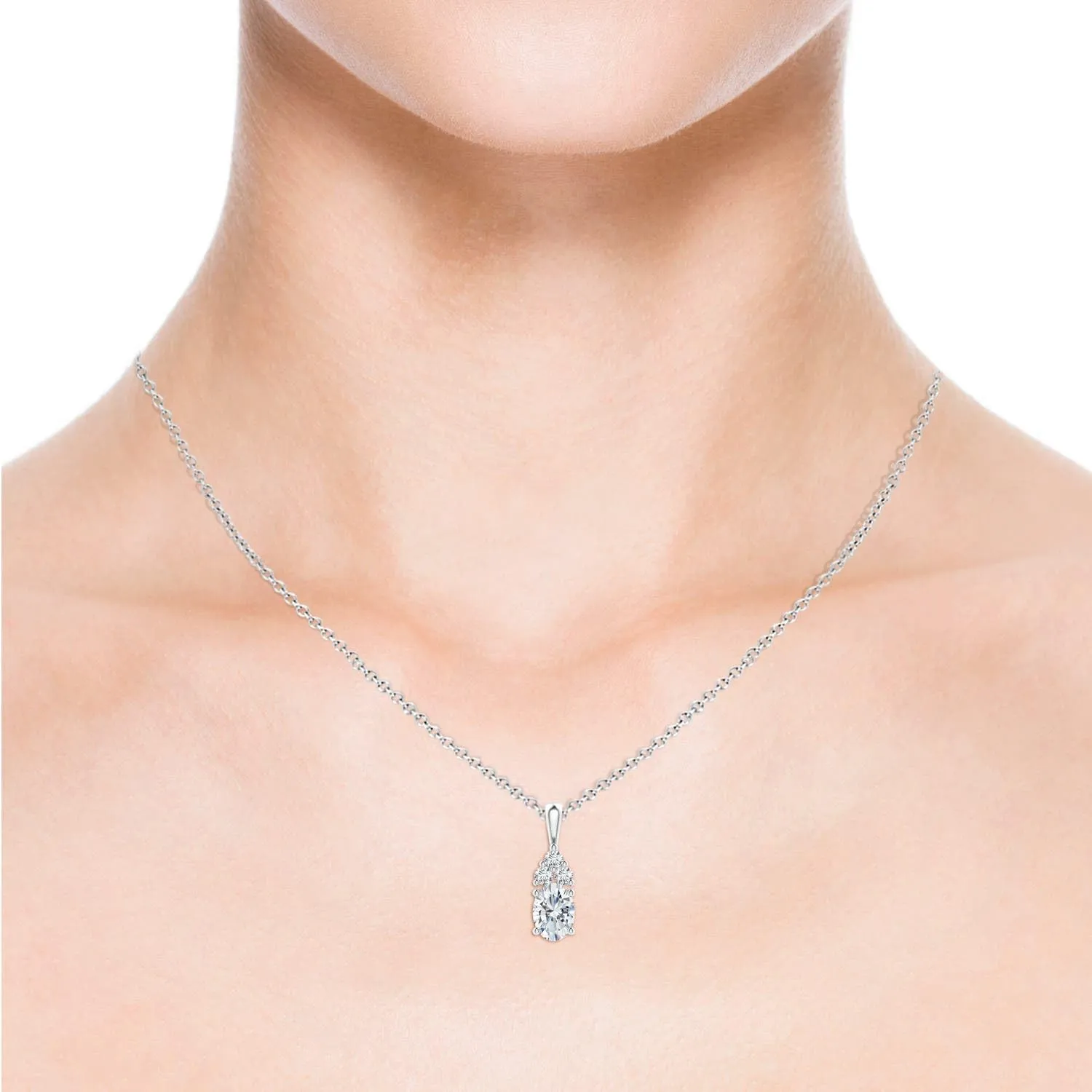 Angara Lab Grown Oval Diamond Solitaire Pendant with Trio Diamond in Silver / 14K Solid Gold/Platinum | April Birthstone, Birthday, Engagement, Anniversary, Wedding Jewelry Gift for Women